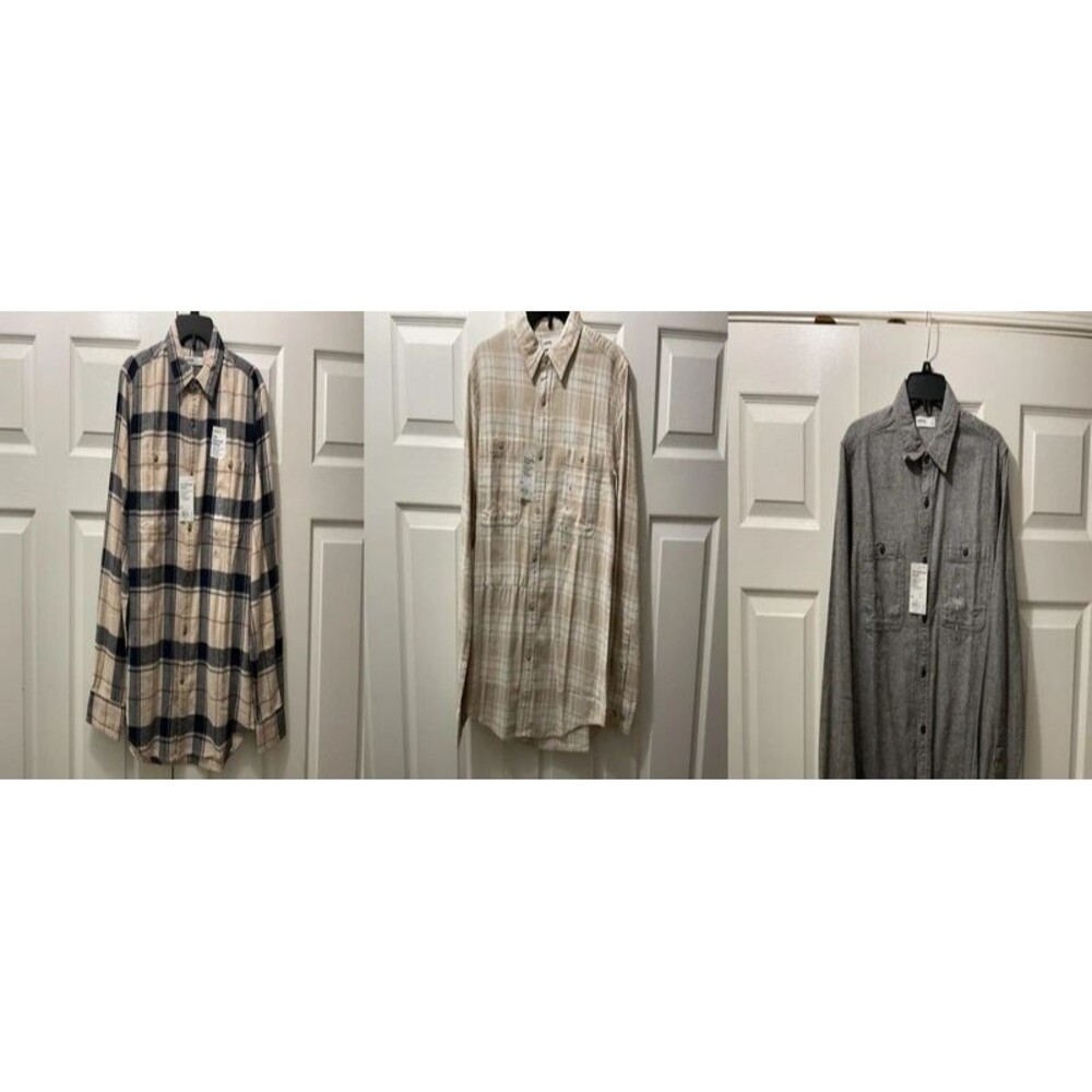 Men's Flannel Lot Size S - 3 NWT Shirts - Sonoma Supersoft - Beige Plaid + Gray